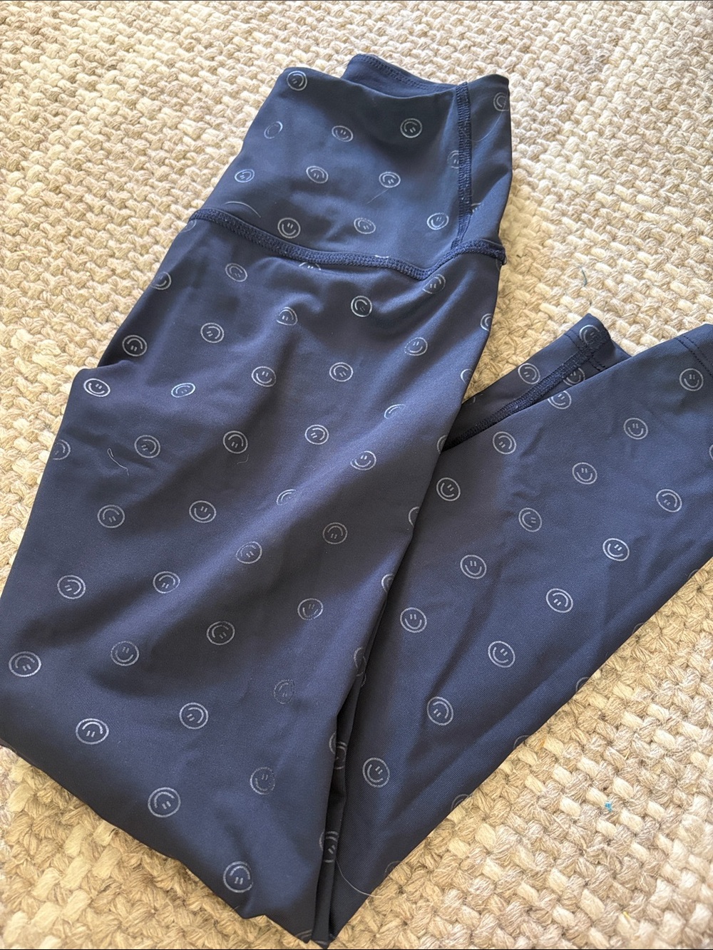 Beyond Yoga Navy Leggings with Subtle Smiley Print